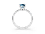 Silver Cushion Cut Aquamarine Solitaire Pavé Engagement Ring with Round Band and Prong Setting_111