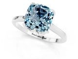 Silver Cushion Cut Aquamarine Solitaire Ring with Flower Prong Setting and Classic Band_1