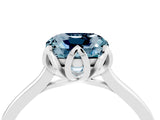 Silver Cushion Cut Aquamarine Solitaire Ring with Flower Prong Setting and Classic Band_4