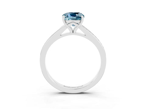 Silver Cushion Cut Aquamarine Solitaire Ring with Pavé Band and Prong Setting_15