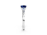 Silver Cushion Cut Blue Sapphire Engagement Ring with Side Stone Accents and Four-Prong Setting_14