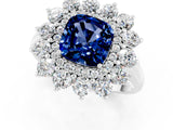 Silver Cushion Cut Blue Sapphire Floral Double Halo Engagement Ring with Prong Setting_164