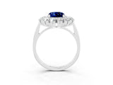 Silver Cushion Cut Blue Sapphire Floral Double Halo Engagement Ring with Prong Setting_166