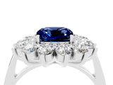 Silver Cushion Cut Blue Sapphire Floral Double Halo Engagement Ring with Prong Setting_167
