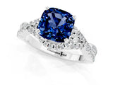 Silver Cushion Cut Blue Sapphire  Halo Twist Band Solitaire Prong Setting Ring_13