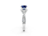 Silver Cushion Cut Blue Sapphire  Halo Twist Band Solitaire Prong Setting Ring_14