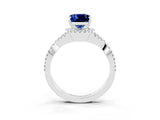 Silver Cushion Cut Blue Sapphire  Halo Twist Band Solitaire Prong Setting Ring_15