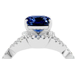 Silver Cushion Cut Blue Sapphire  Halo Twist Band Solitaire Prong Setting Ring_16