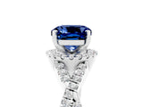 Silver Cushion Cut Blue Sapphire  Halo Twist Band Solitaire Prong Setting Ring_17