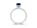 Silver Cushion Cut Blue Sapphire Pavé Solitaire Ring with Round Band and Prong Setting_45