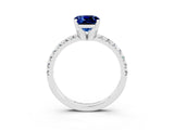 Silver Cushion Cut Blue Sapphire Solitaire Pavé Engagement Ring with Round Band and Prong Setting_111