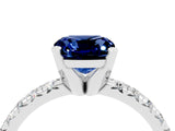 Silver Cushion Cut Blue Sapphire Solitaire Pavé Engagement Ring with Round Band and Prong Setting_112
