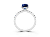Silver Cushion Cut Blue Sapphire Solitaire Ring with Round  Pavé Band and Four-Prong Setting_39