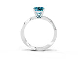 Silver Cushion Cut Blue Topaz Engagement Ring with Side Stone Accents and Four-Prong Setting_15