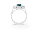 Silver Cushion Cut Blue Topaz Floral Double Halo Engagement Ring with Prong Setting_142