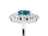 Silver Cushion Cut Blue Topaz Floral Double Halo Engagement Ring with Prong Setting_144