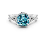 Silver Cushion Cut Blue Topaz  Halo Twist Band Solitaire Prong Setting Ring_12