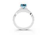Silver Cushion Cut Blue Topaz  Halo Twist Band Solitaire Prong Setting Ring_15