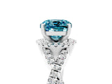 Silver Cushion Cut Blue Topaz  Halo Twist Band Solitaire Prong Setting Ring_17