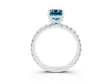 Silver Cushion Cut Blue Topaz Pavé Solitaire Ring with Round Band and Prong Setting_45