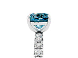 Silver Cushion Cut Blue Topaz Pavé Solitaire Ring with Round Band and Prong Setting_47