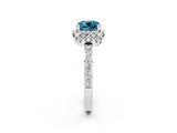 Silver Cushion Cut Blue Topaz Scalloped Halo Engagement Ring with Round Shared Prong Band_56
