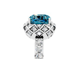 Silver Cushion Cut Blue Topaz Scalloped Halo Engagement Ring with Round Shared Prong Band_59