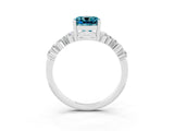 Silver Cushion Cut Blue Topaz Scattered Round Accent Ring with Prong Setting_45