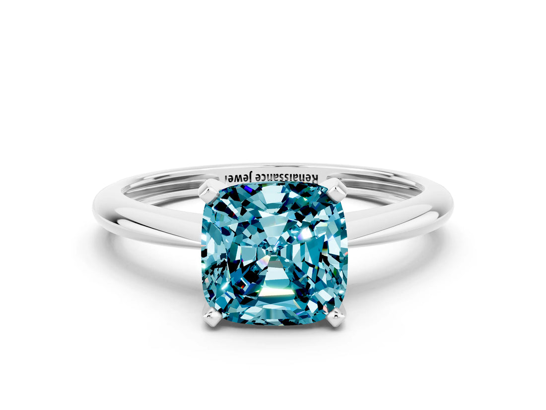 Silver Cushion Cut Blue Topaz Solitaire Engagement Ring with Classic Band and Four-Prong Setting_12