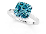 Silver Cushion Cut Blue Topaz Solitaire Ring with Flower Prong Setting and Classic Band_13