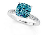 Silver Cushion Cut Blue Topaz Solitaire Ring with Round  Pavé Band and Four-Prong Setting_25