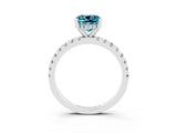 Silver Cushion Cut Blue Topaz Solitaire Ring with Round  Pavé Band and Four-Prong Setting_27