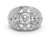 Silver Cushion Cut Brilliant Halo Pave Diamond Milgrain Ring_13
