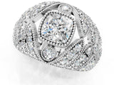 Silver Cushion Cut Brilliant Halo Pave Diamond Milgrain Ring_14
