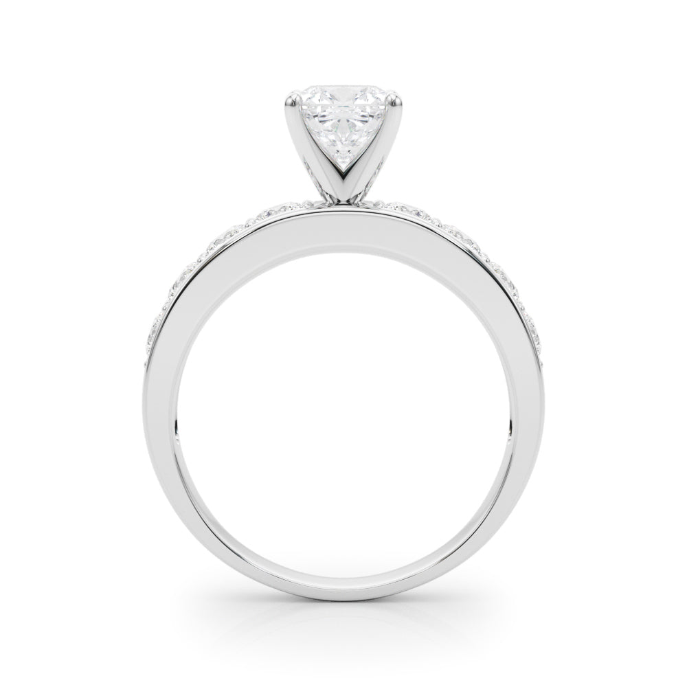 Silver Cushion Cut Channel Set Diamond Engagement Ring with Four-Prong Setting 1