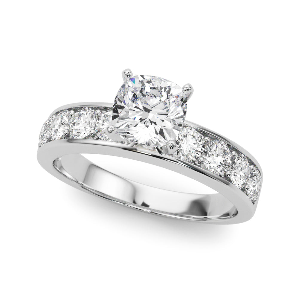 Silver Cushion Cut Channel Set Diamond Engagement Ring with Four-Prong Setting 2