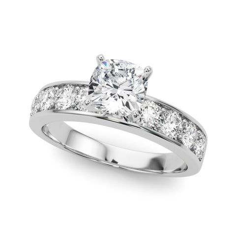 Silver Cushion Cut Channel Set Diamond Engagement Ring with Four-Prong Setting 2