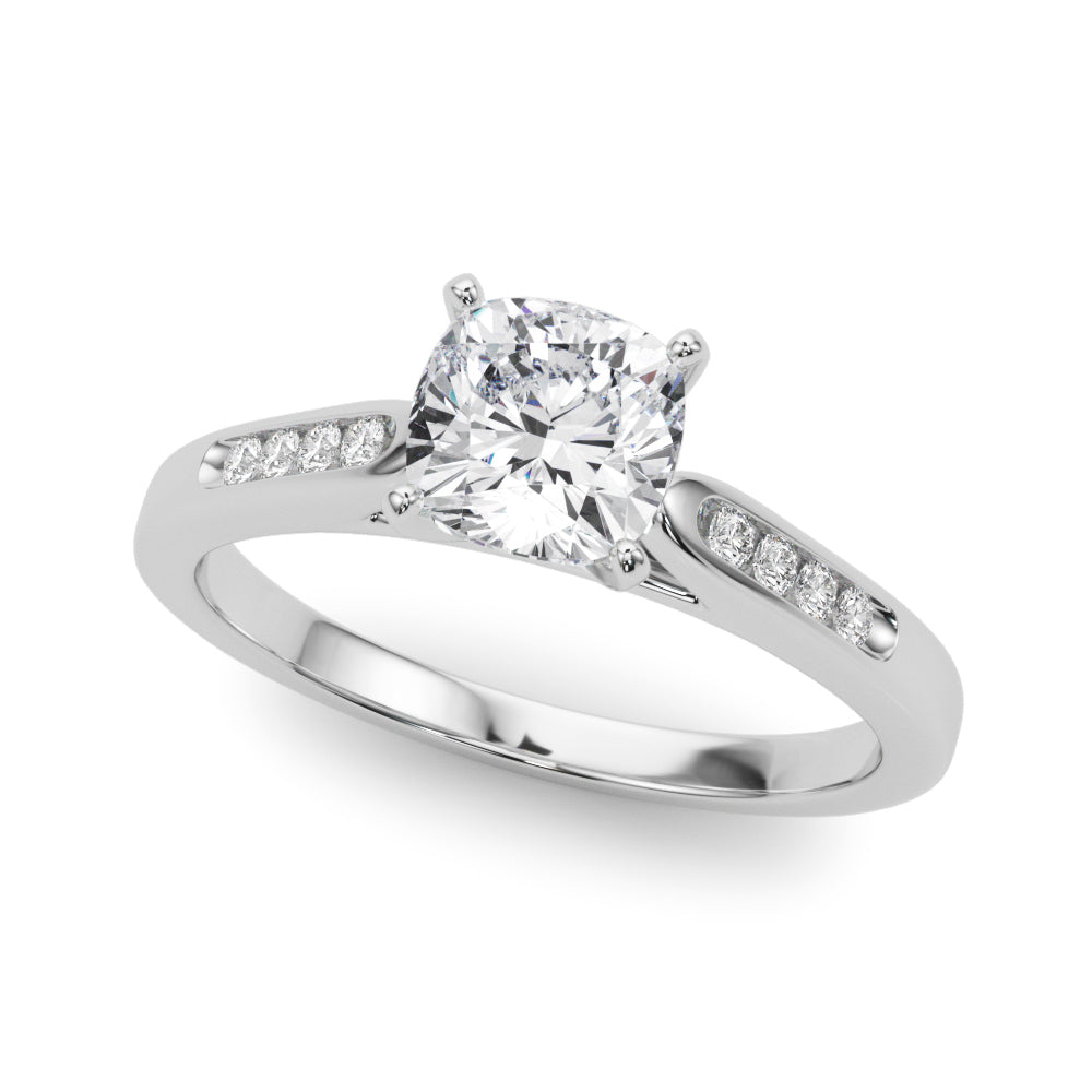 Silver Cushion Cut Channel Set Solitaire Engagement Ring with Four-Prong Setting 2