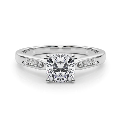 Silver Cushion Cut Channel Set Solitaire Engagement Ring with Four-Prong Setting