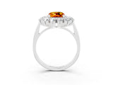 Silver Cushion Cut Citrine Floral Double Halo Engagement Ring with Prong Setting_118