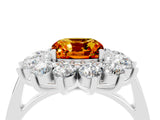 Silver Cushion Cut Citrine Floral Double Halo Engagement Ring with Prong Setting_119