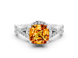 Silver Cushion Cut Citrine  Halo Twist Band Solitaire Prong Setting Ring_12