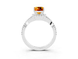 Silver Cushion Cut Citrine  Halo Twist Band Solitaire Prong Setting Ring_15