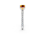 Silver Cushion Cut Citrine Pavé Solitaire Ring with Round Band and Prong Setting_44