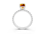 Silver Cushion Cut Citrine Pavé Solitaire Ring with Round Band and Prong Setting_45