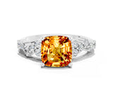Silver Cushion Cut Citrine Scattered Round Accent Ring with Prong Setting_90