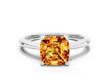 Silver Cushion Cut Citrine Solitaire Engagement Ring with Classic Band and Four-Prong Setting_12