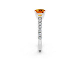 Silver Cushion Cut Citrine Solitaire Pavé Engagement Ring with Round Band and Prong Setting_110