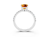 Silver Cushion Cut Citrine Solitaire Pavé Engagement Ring with Round Band and Prong Setting_111