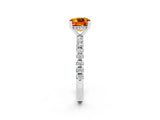 Silver Cushion Cut Citrine Solitaire Ring with Round  Pavé Band and Four-Prong Setting_38
